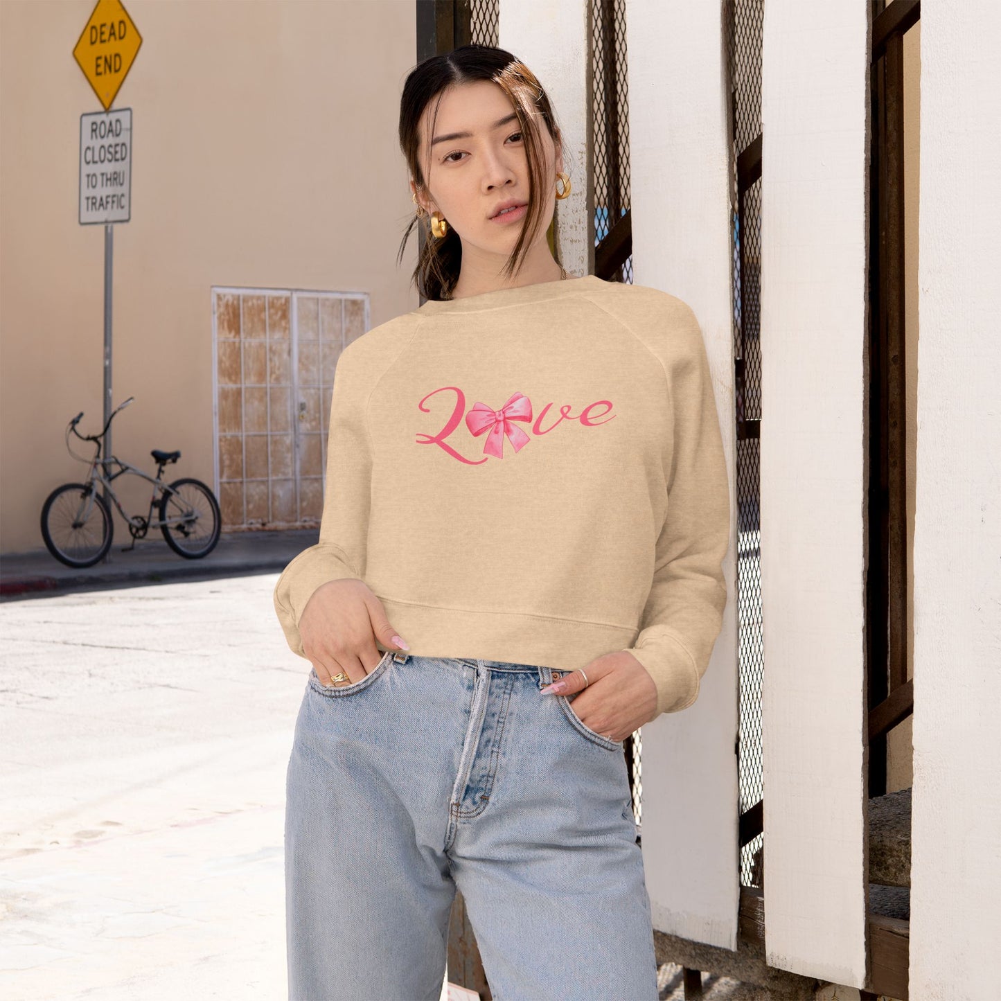 Cropped Fleece Pullover - 'Love' Design for Women