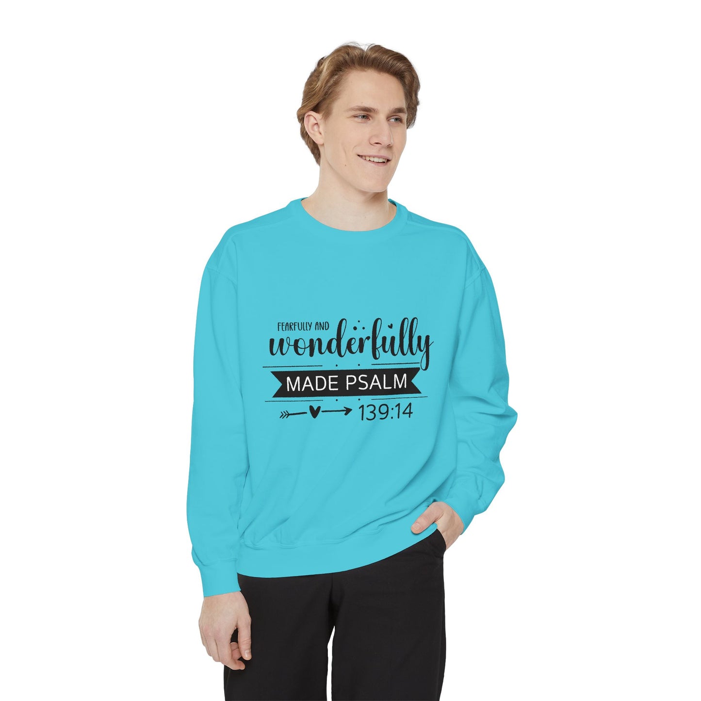 Wonderfully Made Sweatshirt - Unisex Garment-Dyed Pullover with Psalm 139:14