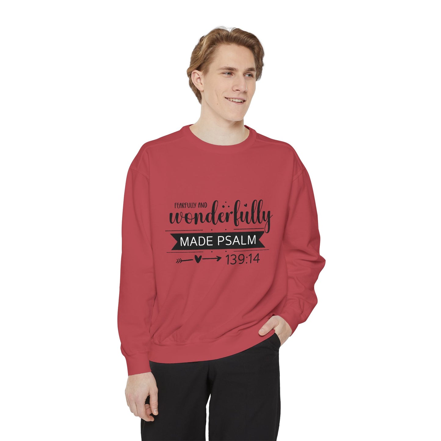 Wonderfully Made Sweatshirt - Unisex Garment-Dyed Pullover with Psalm 139:14