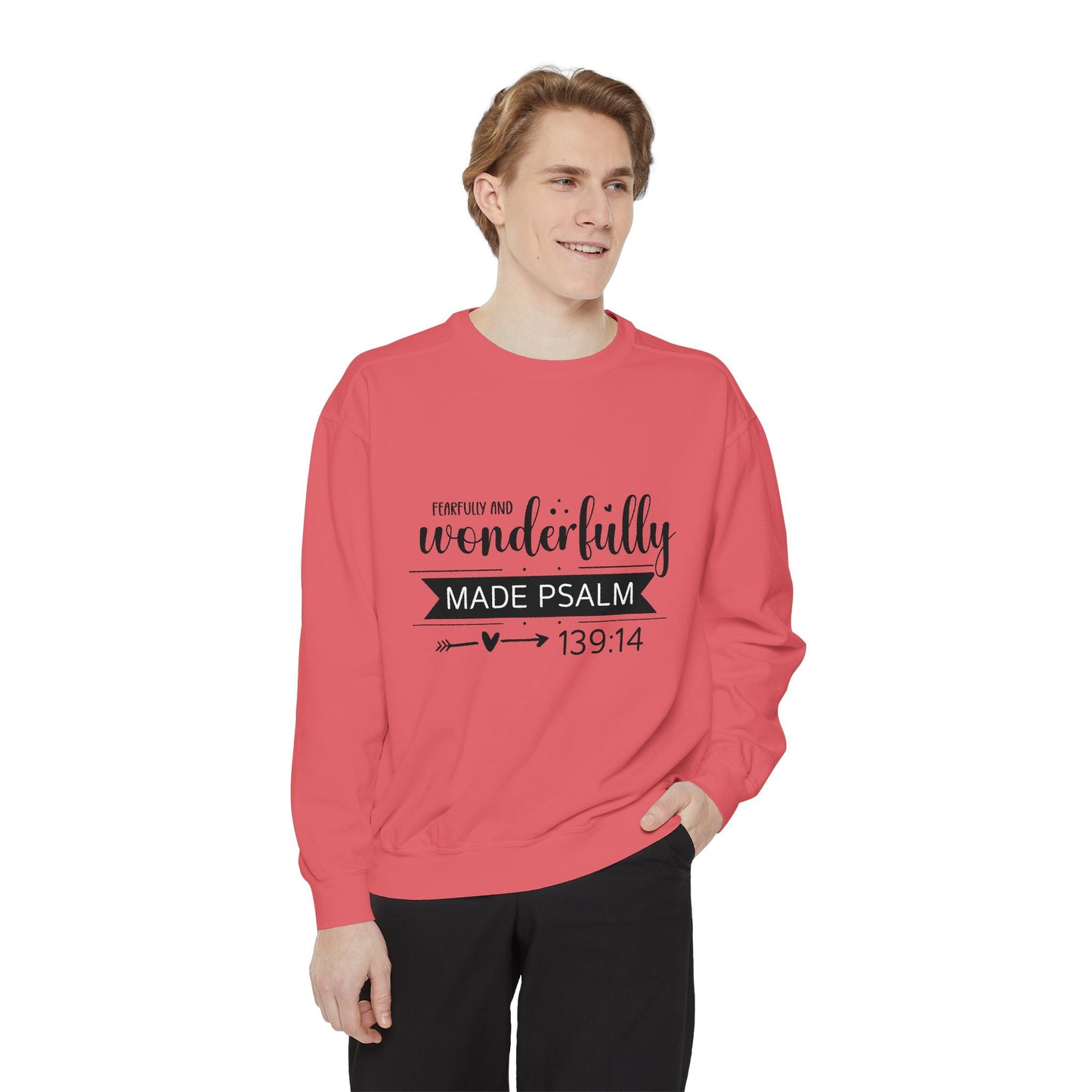 Wonderfully Made Sweatshirt - Unisex Garment-Dyed Pullover with Psalm 139:14