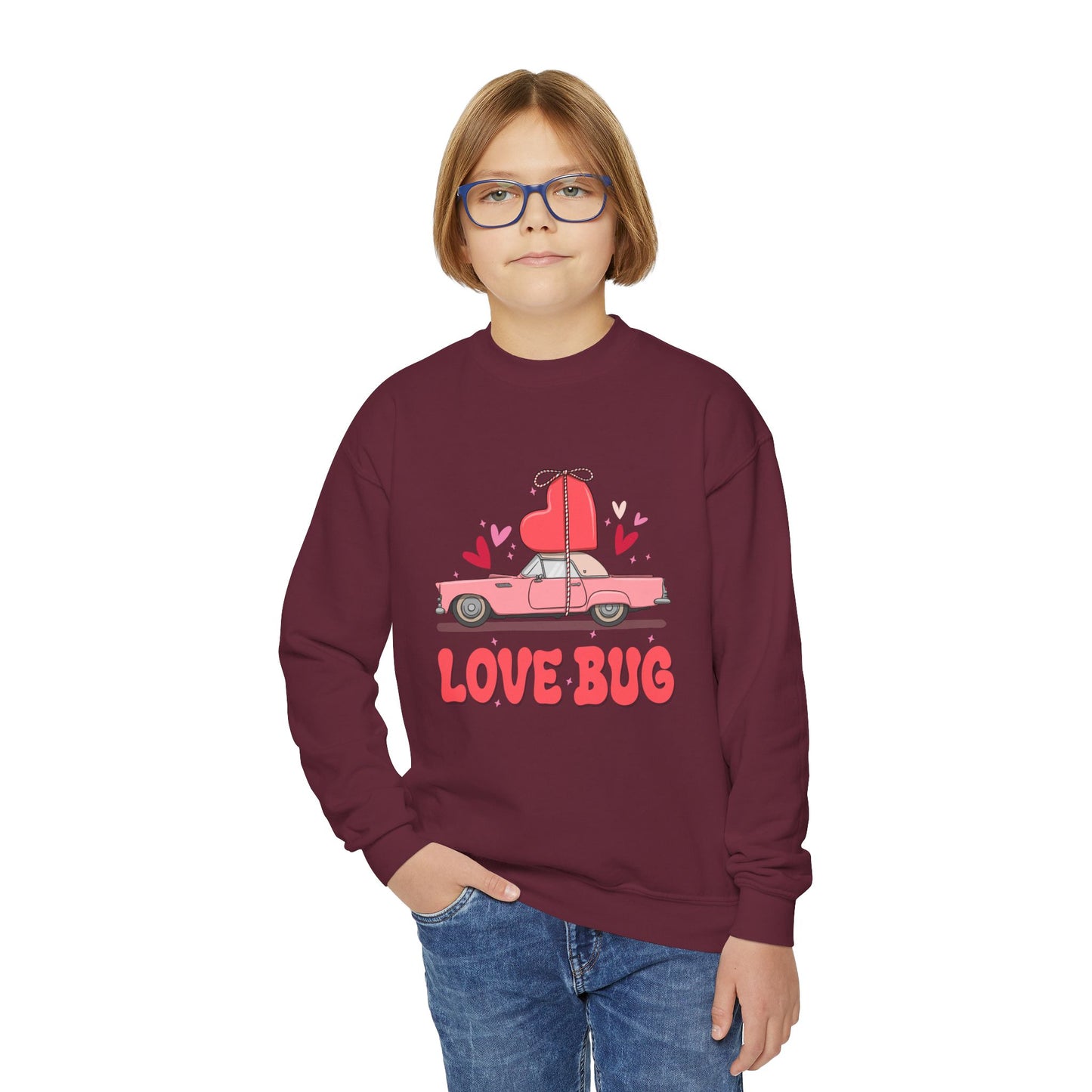 Youth Love Bug Crewneck Sweatshirt for Valentine's Day