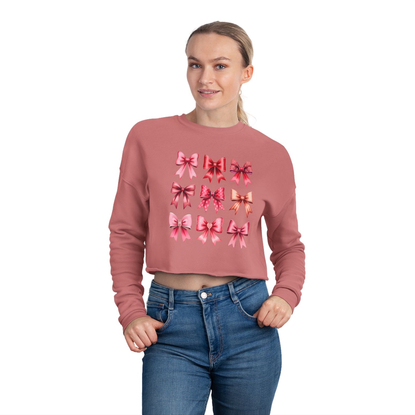 Chic Women's Cropped Sweatshirt with Colorful Bow Design - Perfect for Valentine day