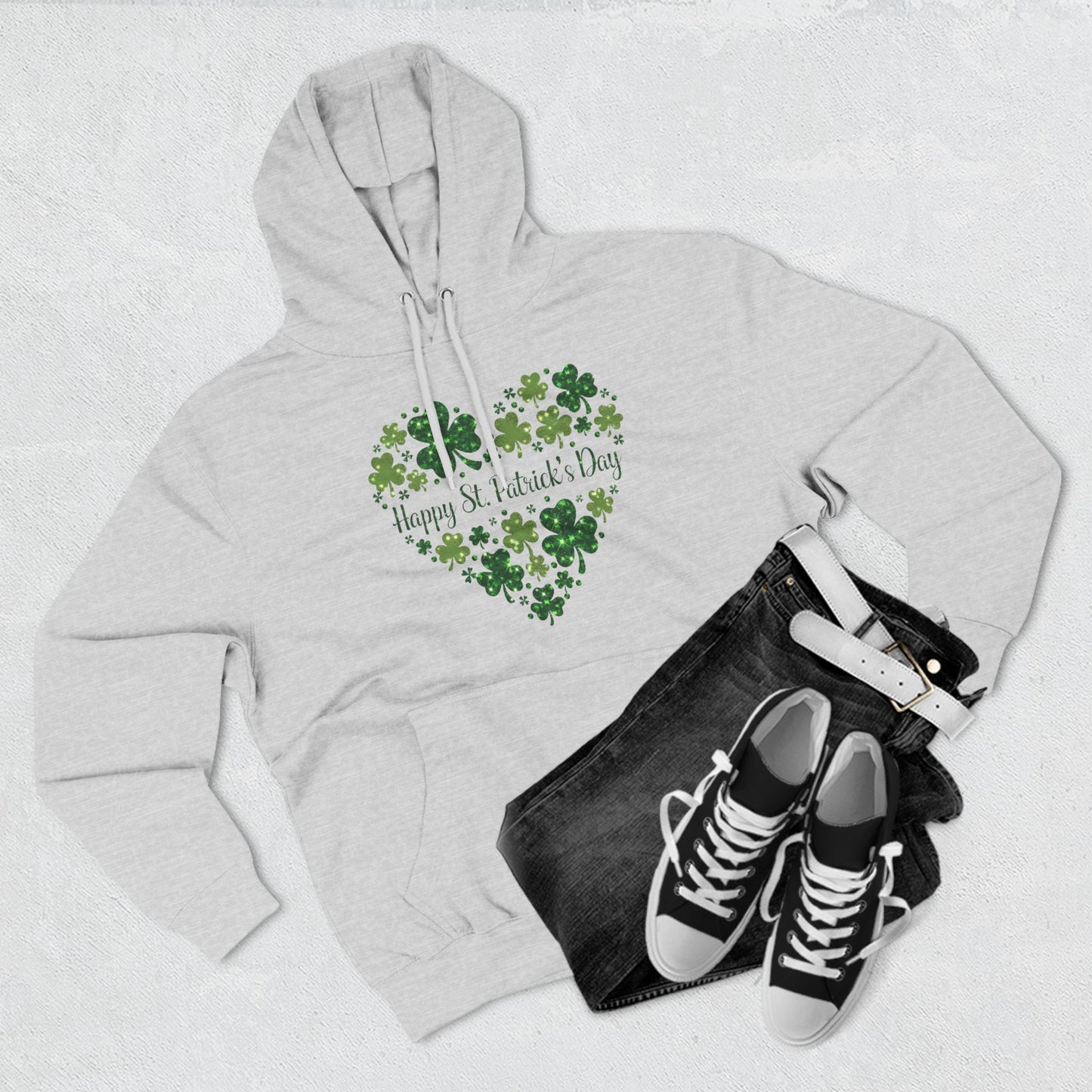 St. Patrick's Day Three-Panel Fleece Hoodie with Heart Design