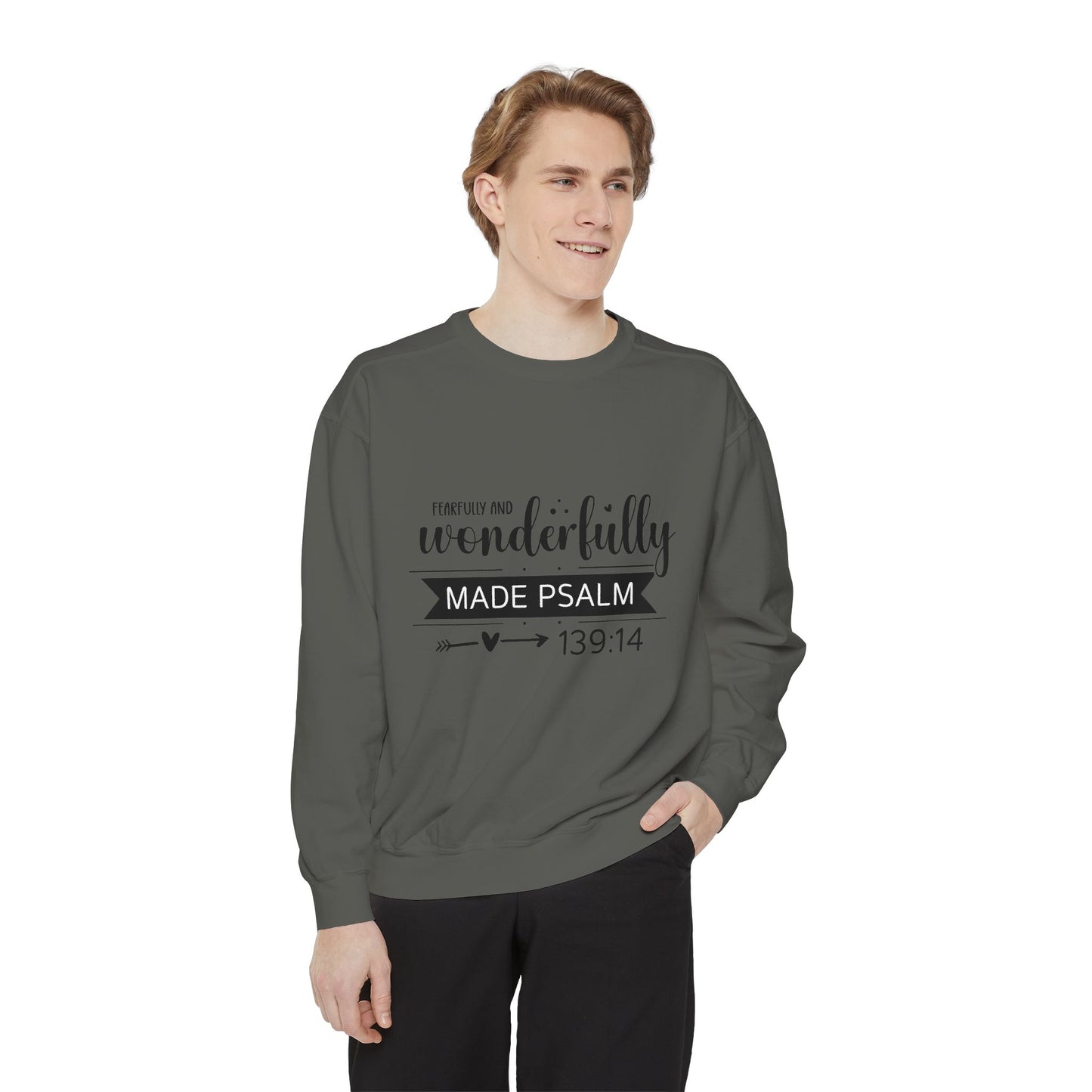 Wonderfully Made Sweatshirt - Unisex Garment-Dyed Pullover with Psalm 139:14