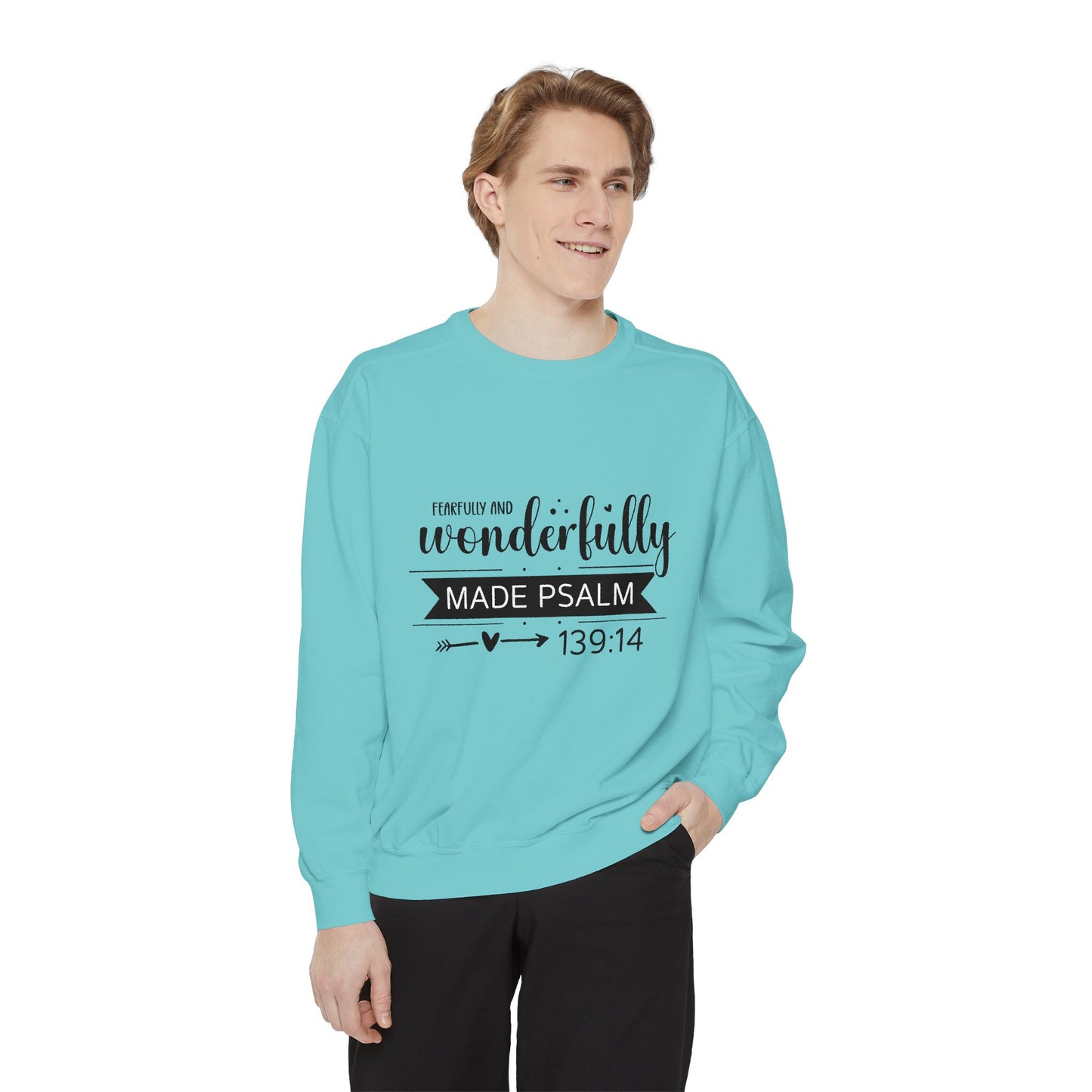 Wonderfully Made Sweatshirt - Unisex Garment-Dyed Pullover with Psalm 139:14