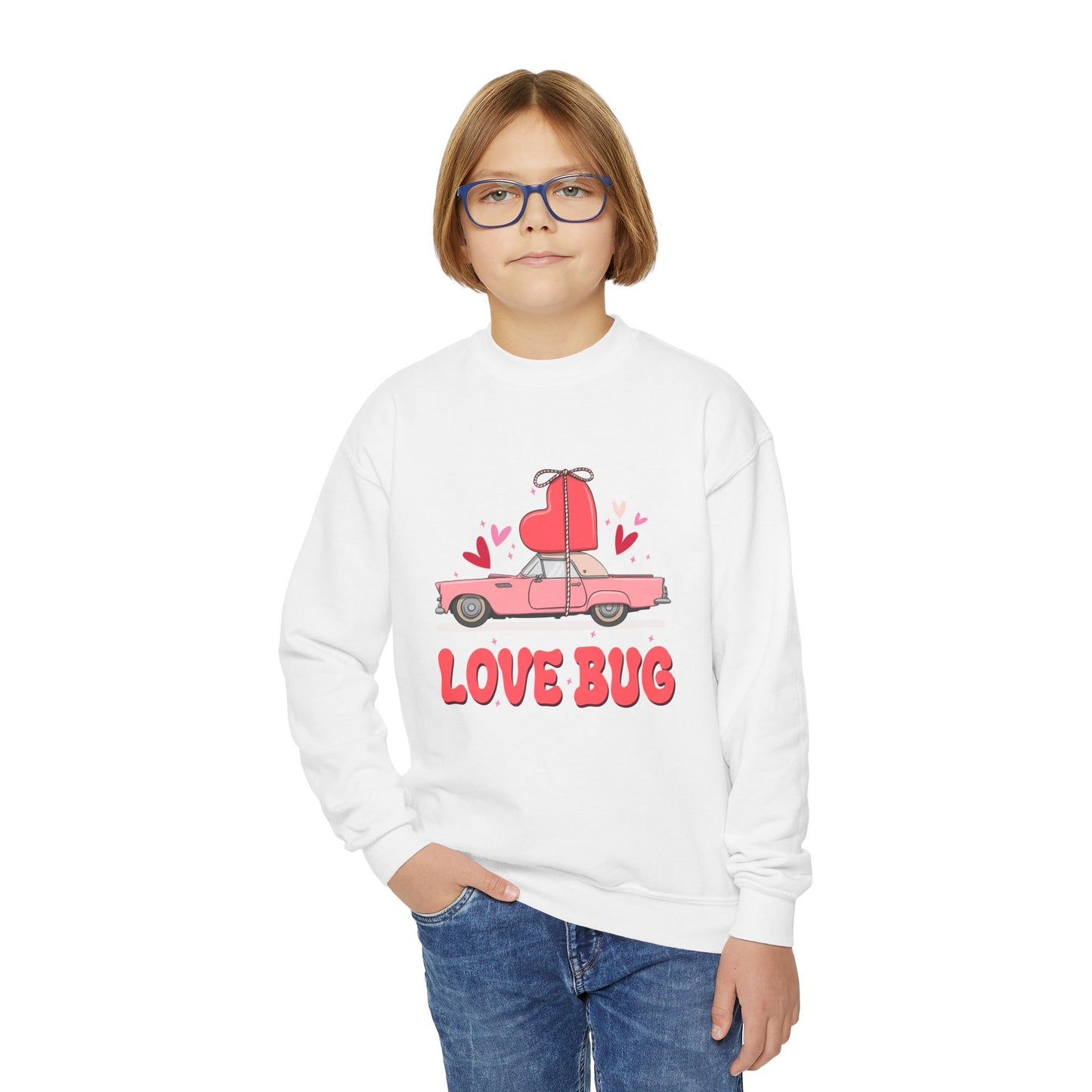 Youth Love Bug Crewneck Sweatshirt for Valentine's Day