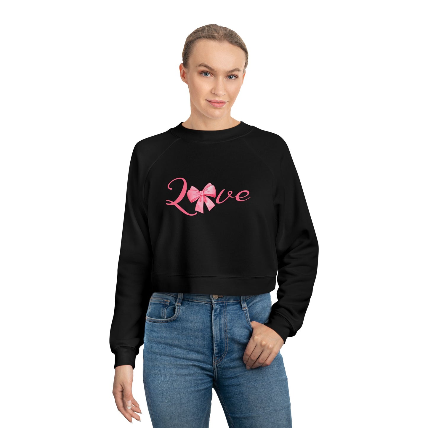 Cropped Fleece Pullover - 'Love' Design for Women