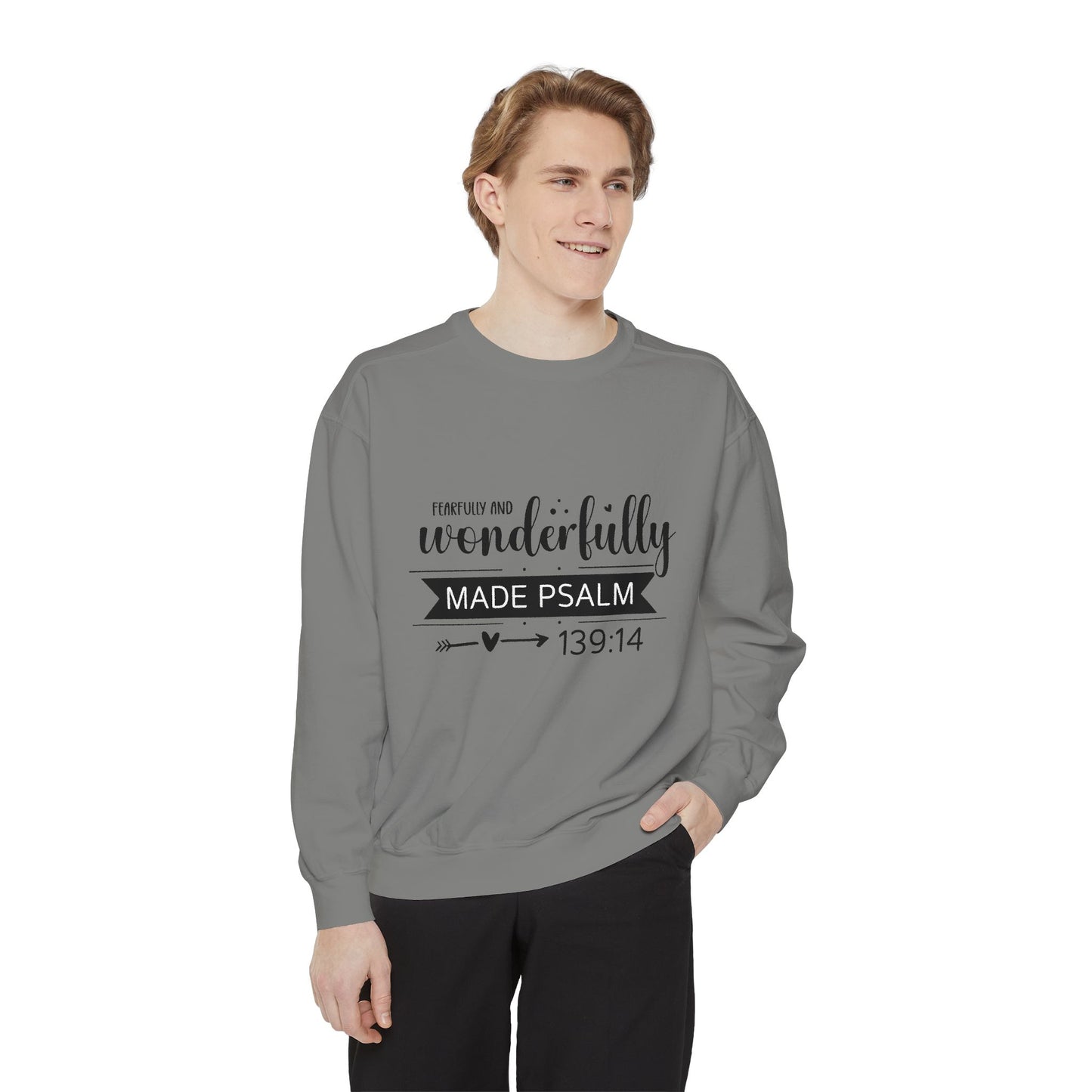 Wonderfully Made Sweatshirt - Unisex Garment-Dyed Pullover with Psalm 139:14