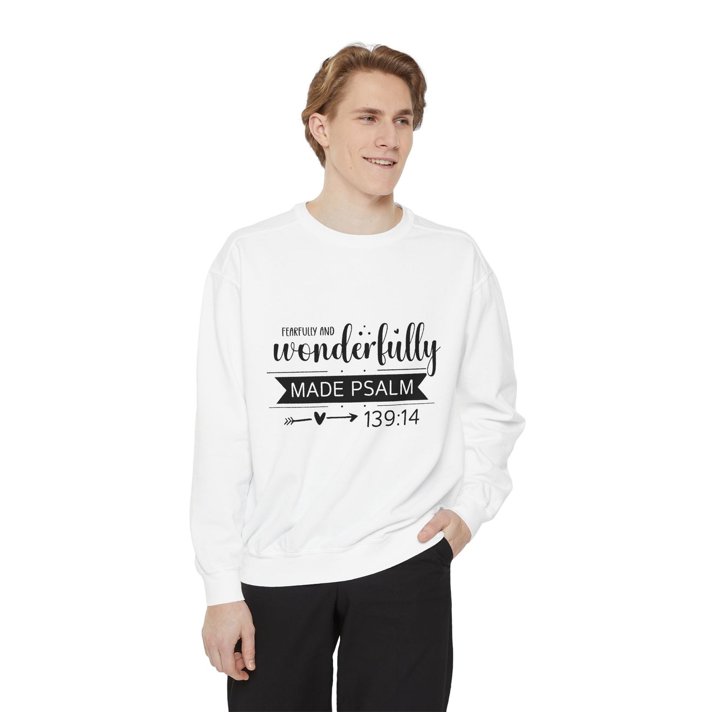 Wonderfully Made Sweatshirt - Unisex Garment-Dyed Pullover with Psalm 139:14