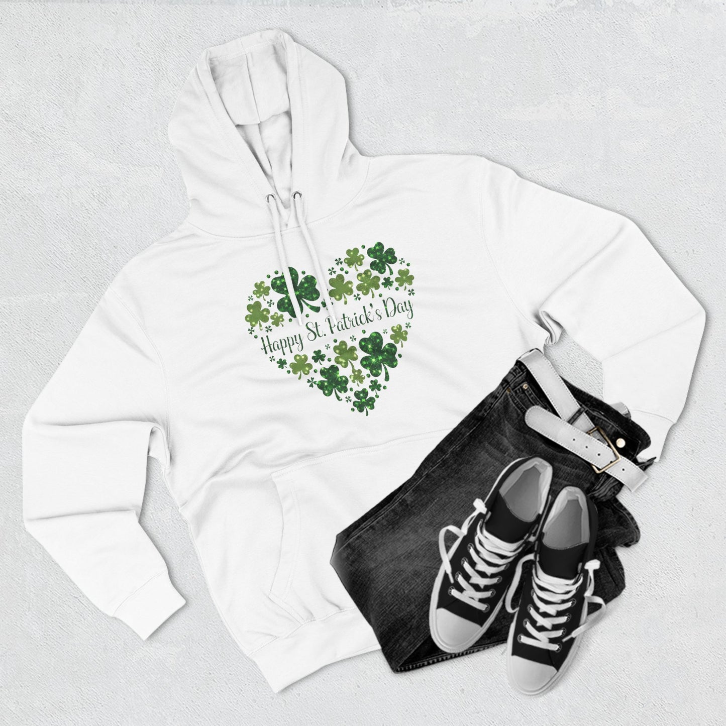 St. Patrick's Day Three-Panel Fleece Hoodie with Heart Design