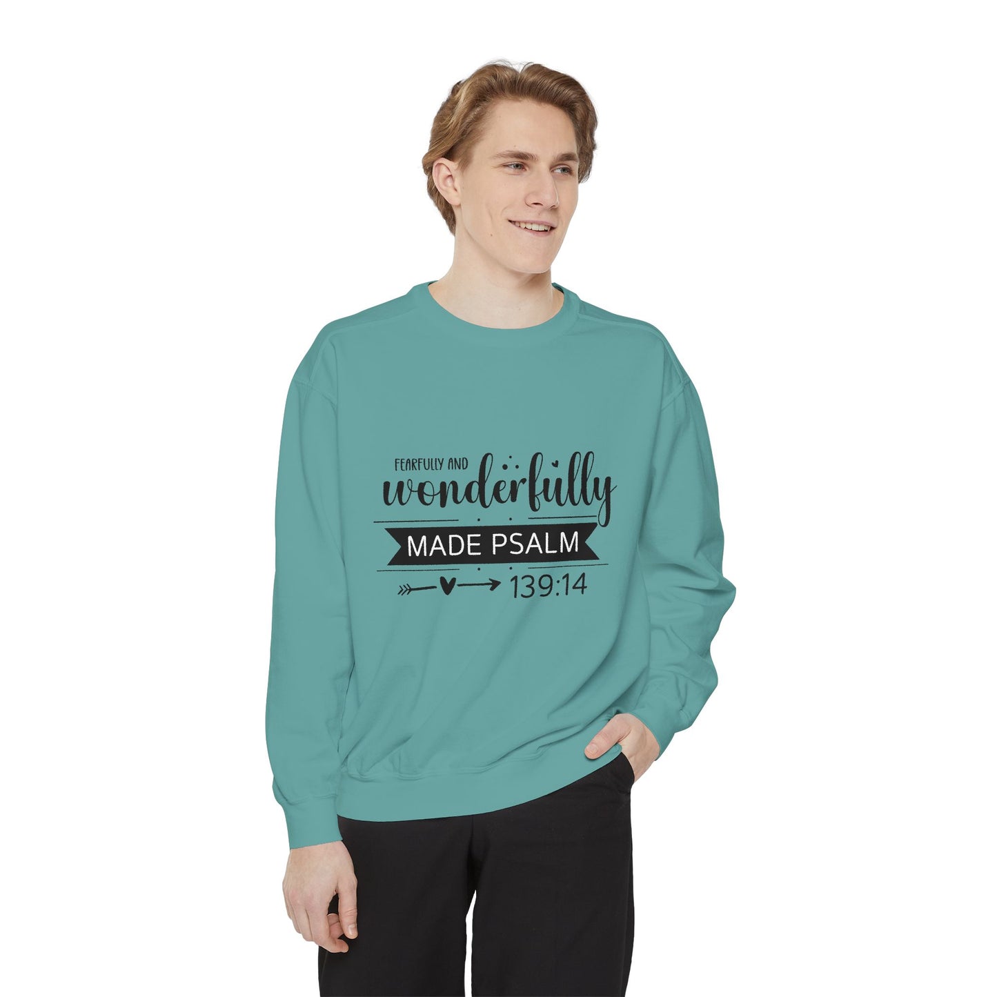 Wonderfully Made Sweatshirt - Unisex Garment-Dyed Pullover with Psalm 139:14