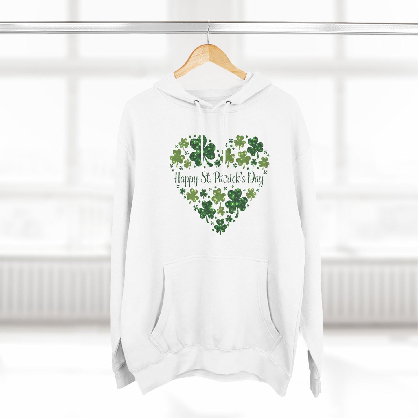 St. Patrick's Day Three-Panel Fleece Hoodie with Heart Design