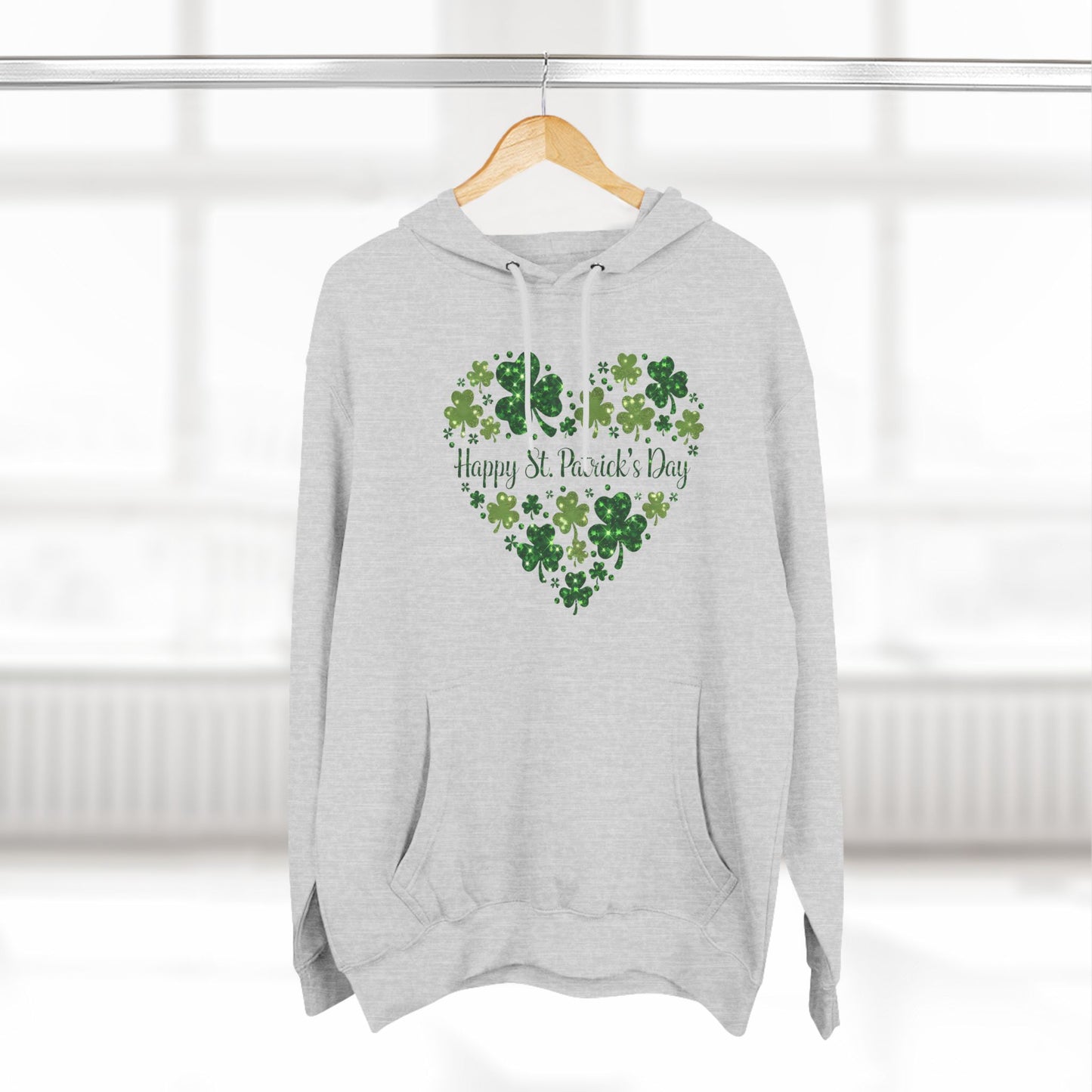 St. Patrick's Day Three-Panel Fleece Hoodie with Heart Design