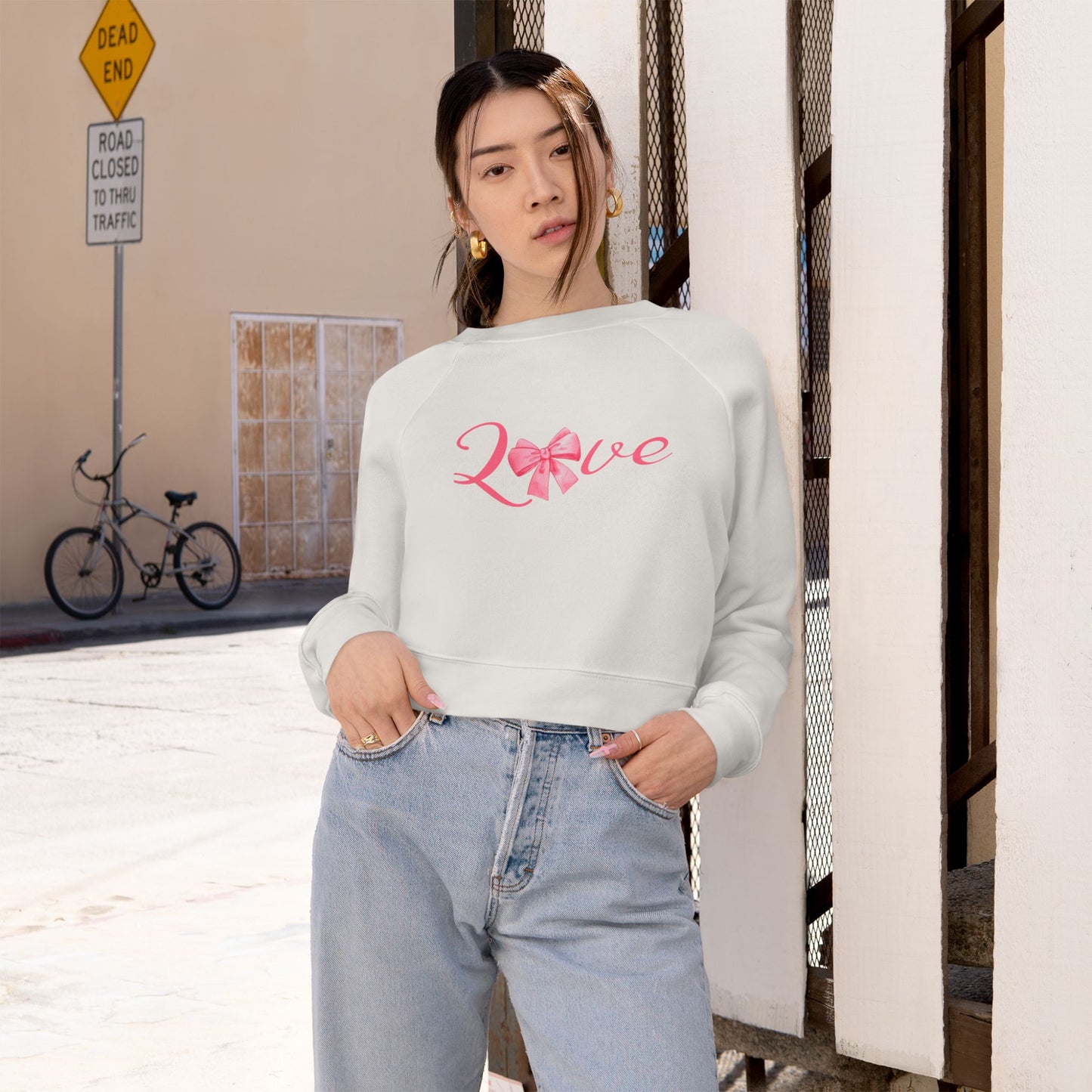 Cropped Fleece Pullover - 'Love' Design for Women