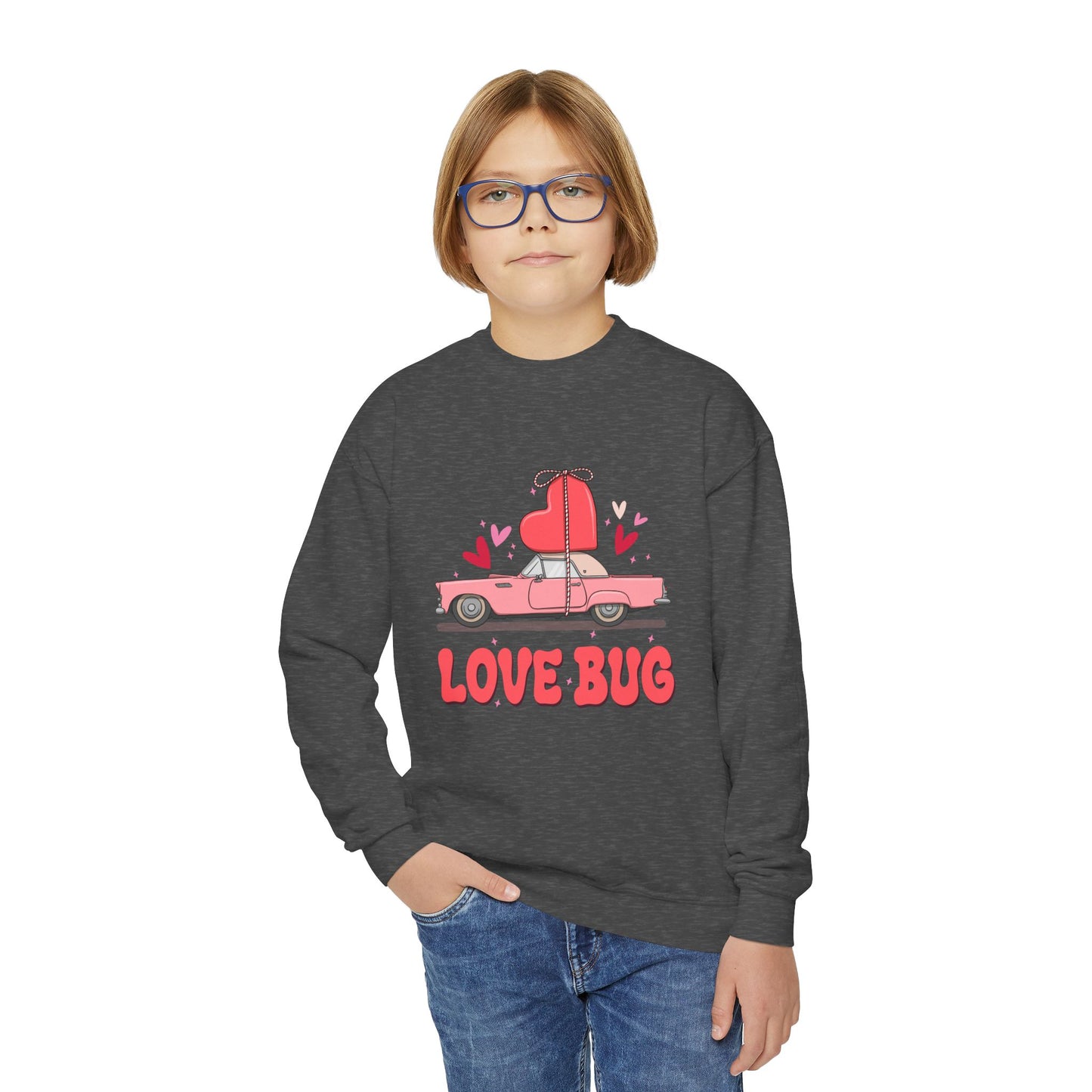 Youth Love Bug Crewneck Sweatshirt for Valentine's Day