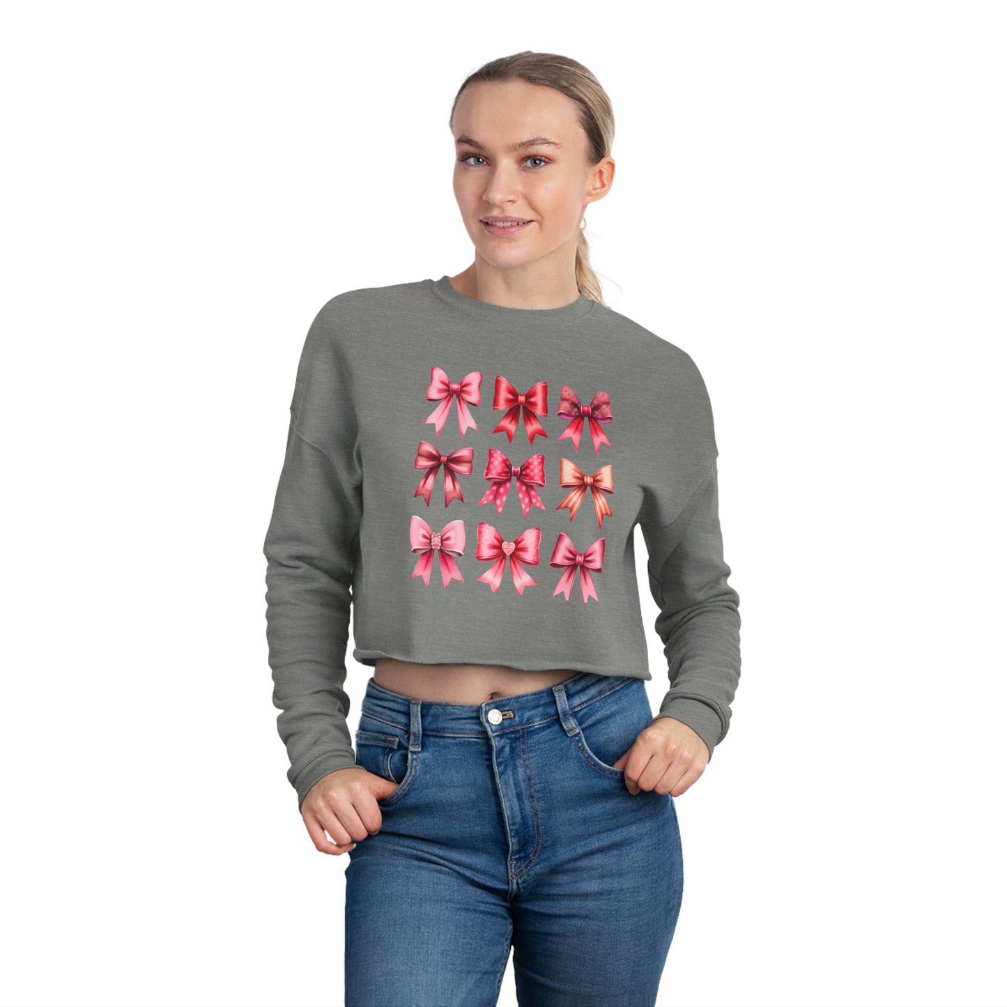 Chic Women's Cropped Sweatshirt with Colorful Bow Design - Perfect for Valentine day