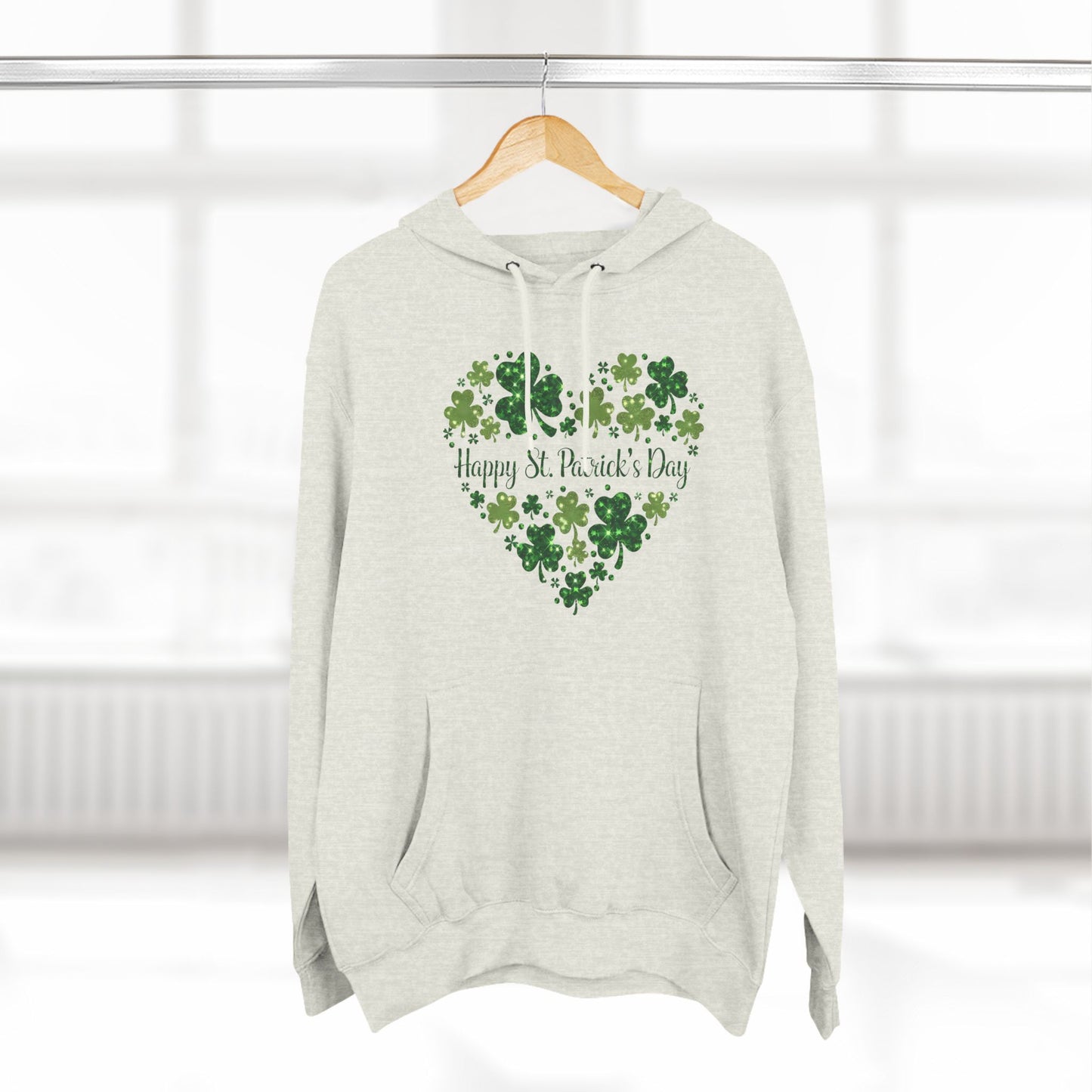 St. Patrick's Day Three-Panel Fleece Hoodie with Heart Design