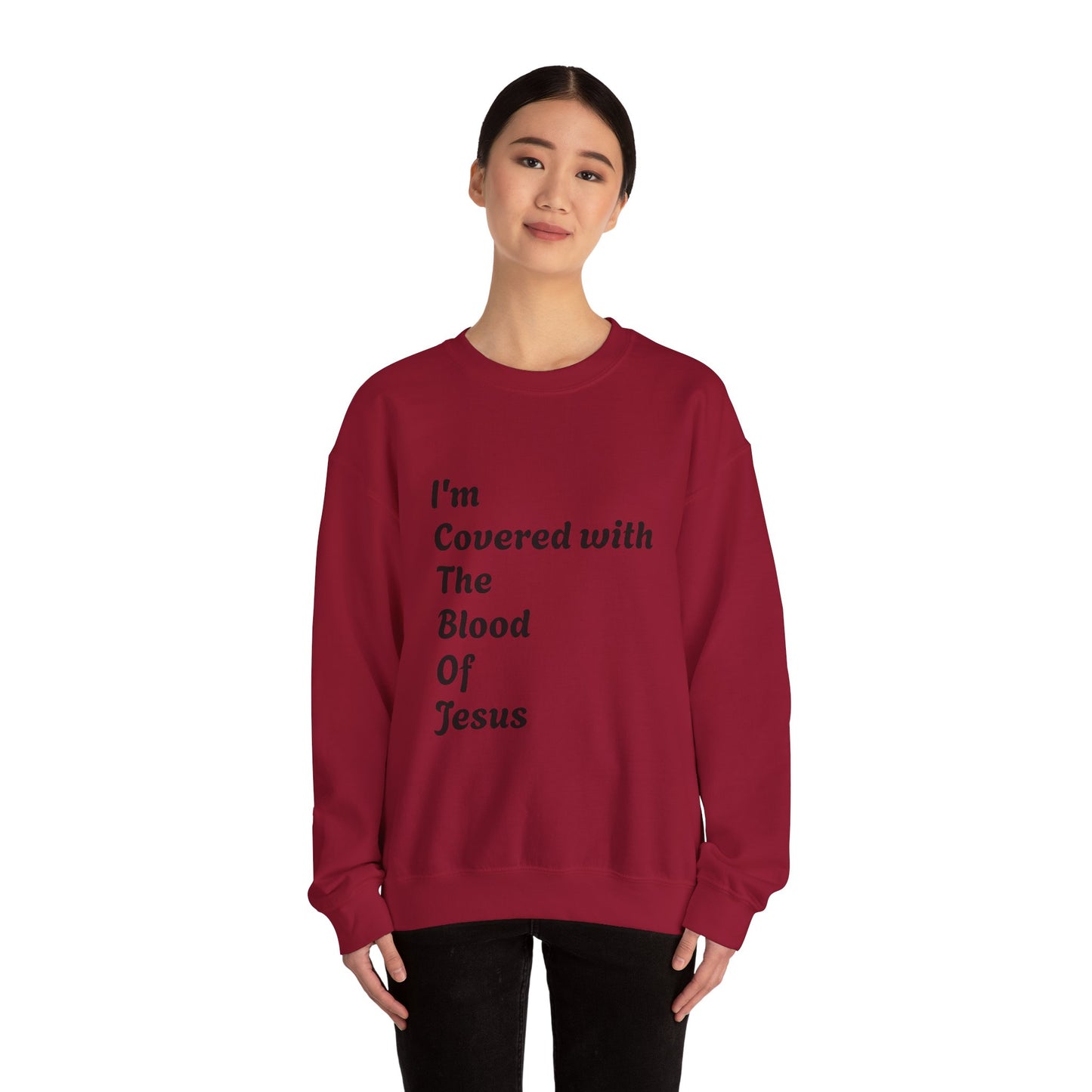 Faith-Inspired Unisex Crewneck Sweatshirt - "I'm Covered with The Blood Of Jesus"