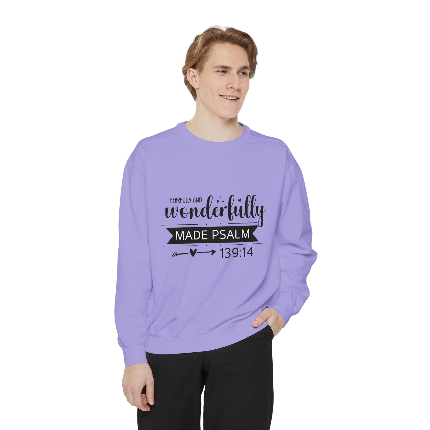 Wonderfully Made Sweatshirt - Unisex Garment-Dyed Pullover with Psalm 139:14