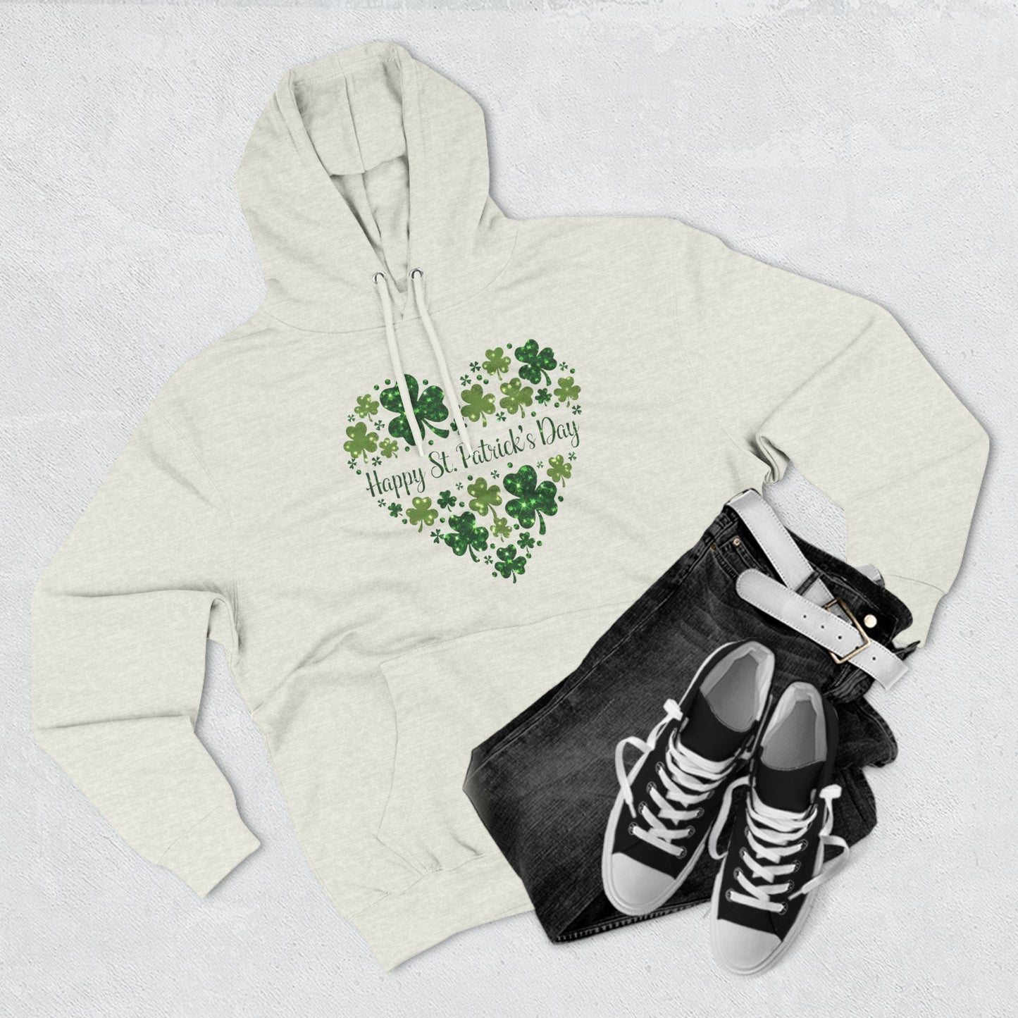 St. Patrick's Day Three-Panel Fleece Hoodie with Heart Design