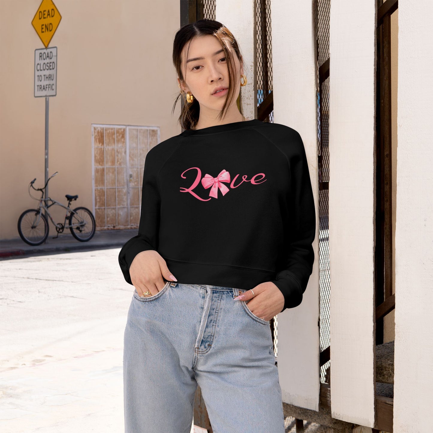 Cropped Fleece Pullover - 'Love' Design for Women