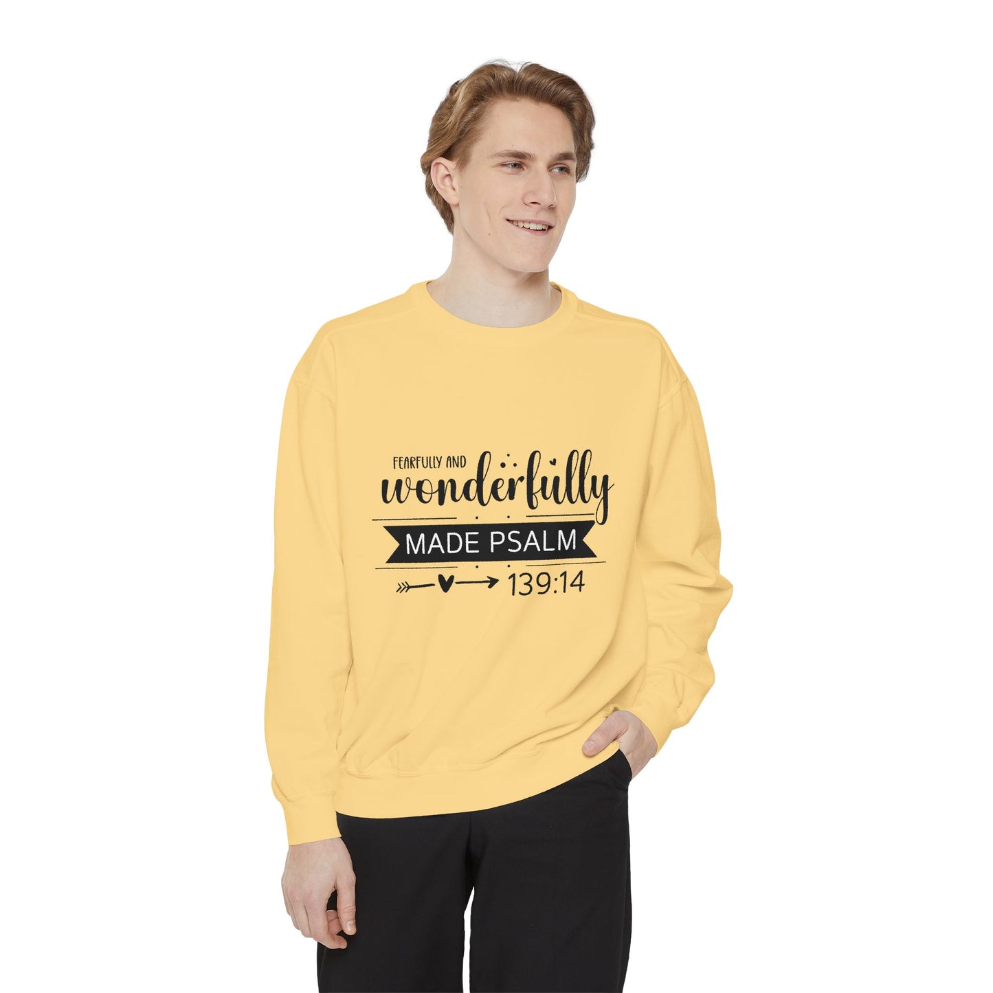 Wonderfully Made Sweatshirt - Unisex Garment-Dyed Pullover with Psalm 139:14